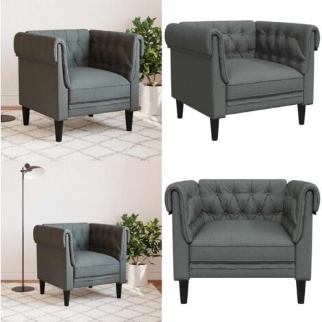 Sillón Chesterfield de tela gris oscuro - Sofá de tela - Sofá gris oscuro