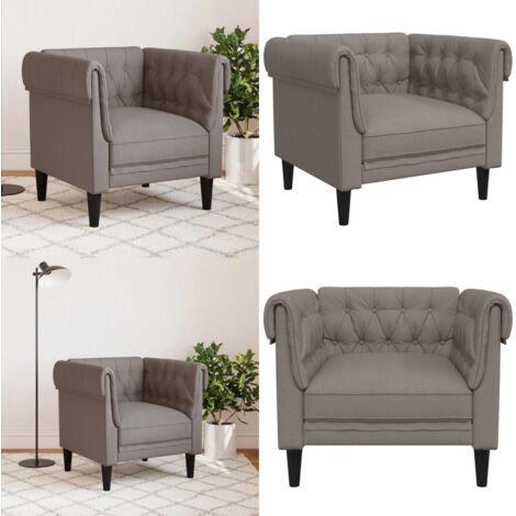 Sillón Chesterfield de tela gris taupé - Sofá de tela - Sofá de madera