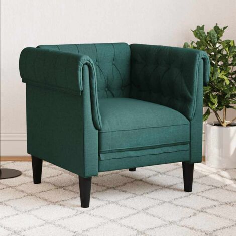 Sillón Chesterfield de tela verde oscuro vidaXL