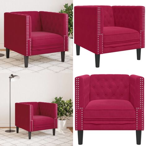 Sillón Chesterfield de terciopelo artificial rojo tinto - Sofá de terciopelo - Sofá de cuero sintético