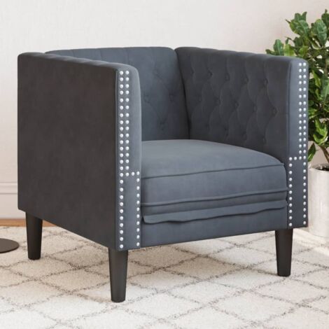 Sillón Chesterfield de terciopelo gris oscuro vidaXL