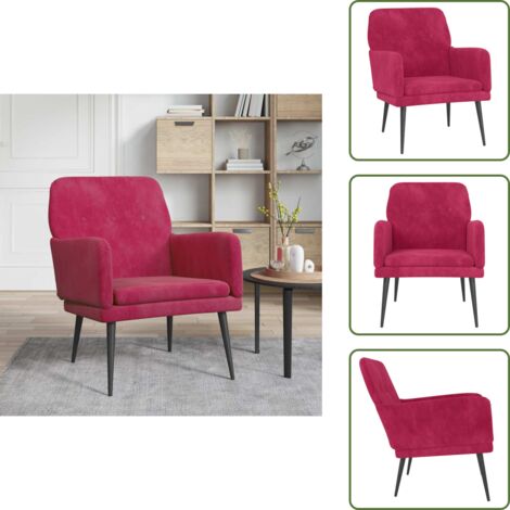 Sillón con asiento amplio - vidaXL Sillón de terciopelo rojo tinto 62x79x79 cm - Sillón de metal