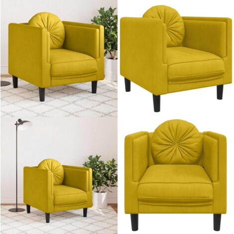 Sillón con cojín terciopelo amarillo - Sillón con cojín - Asiento cómodo