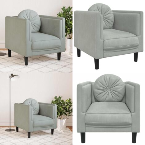 Sillón con cojín terciopelo gris claro - Sillón de terciopelo - Sillón gris claro