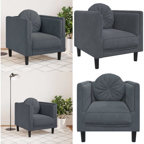 Sillón con cojín terciopelo gris oscuro - Sillón de terciopelo - Sillón gris oscuro