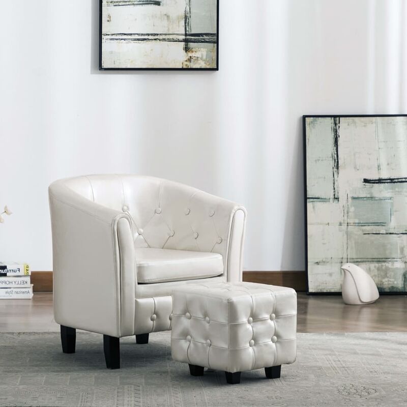 

Sillón con diseño de cubo con reposapiés cuero sintético blanco