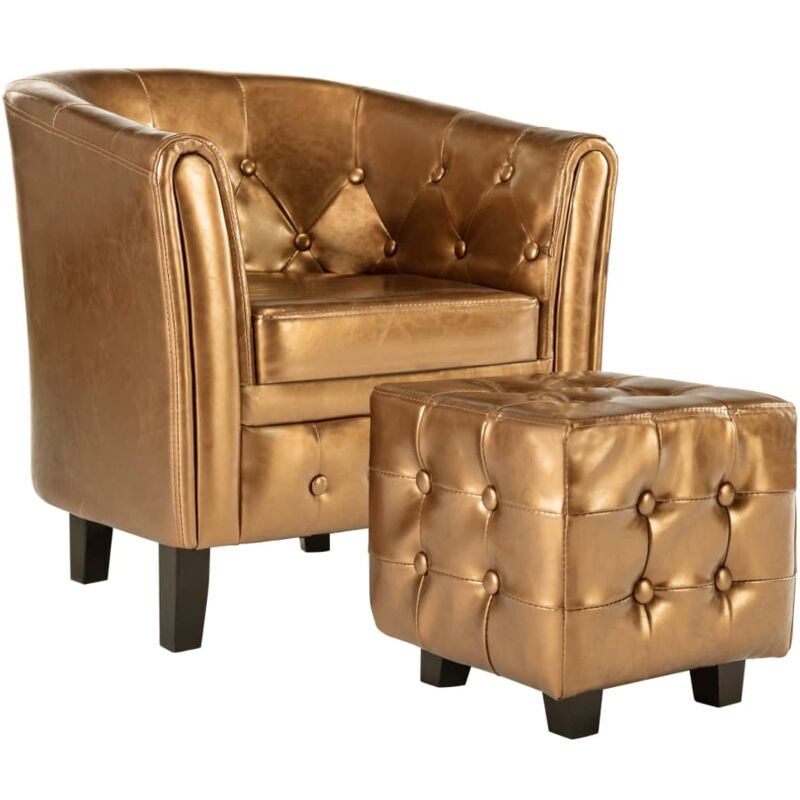 

vidaXL Sillón con Diseño de Cubo y Reposapiés Cuero Sintético Marrón - Marrón