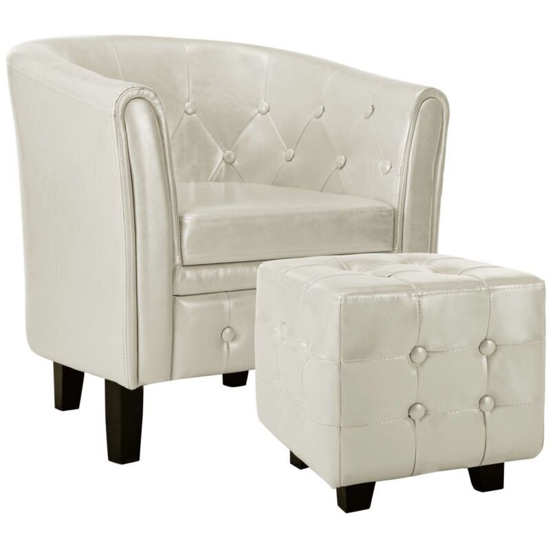 

vidaXL Sillón con Diseño de Cubo y Reposapiés Cuero Sintético Blanco - Blanco