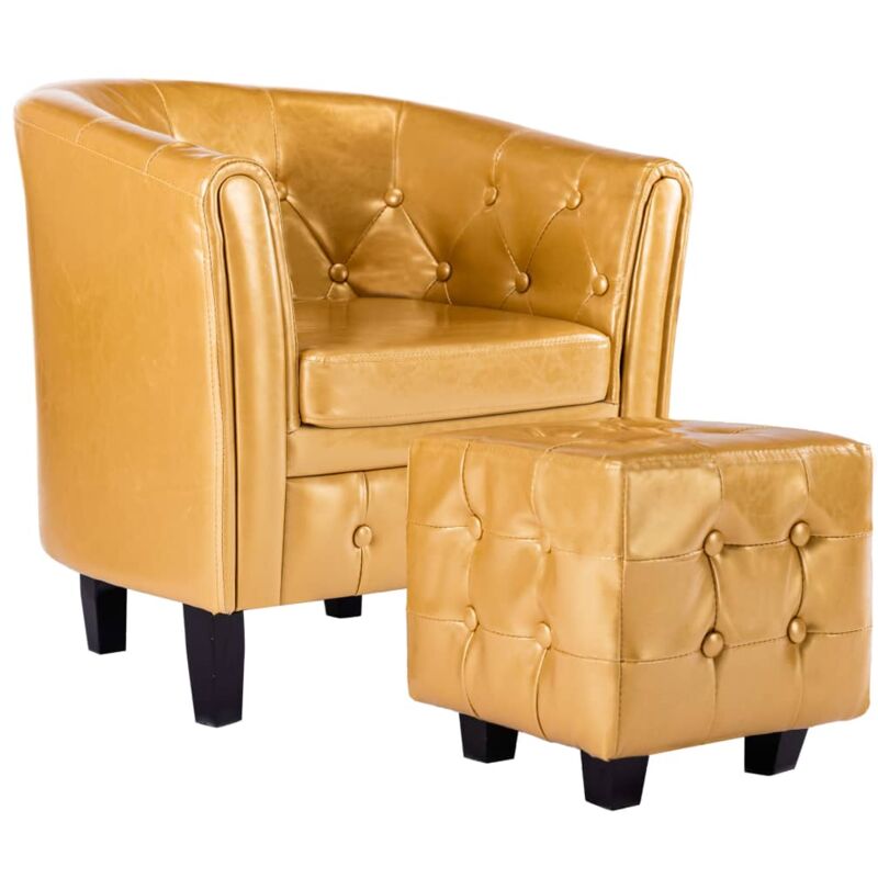

vidaXL Sillón con Diseño de Cubo y Reposapiés Cuero Sintético Dorado - Oro