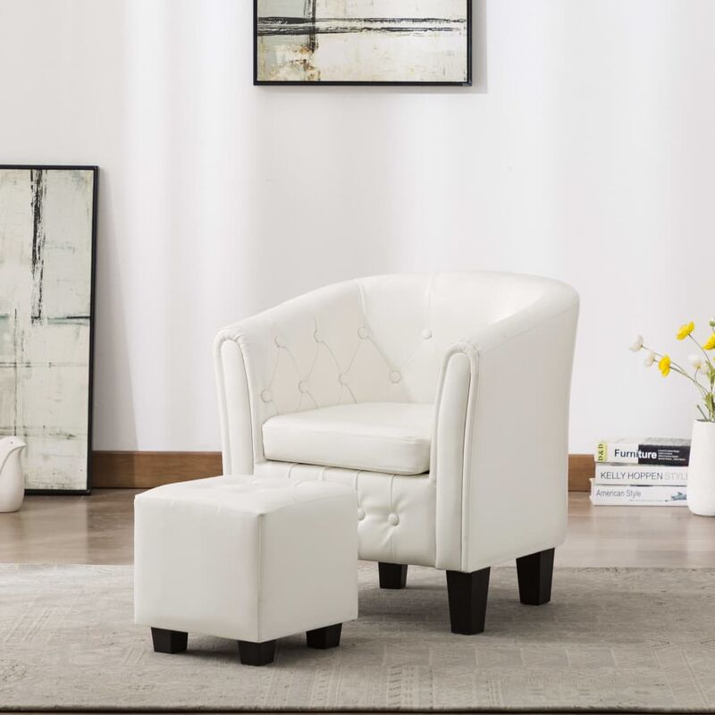 

Sillon con diseno de cubo con reposapies cuero sintetico blanco