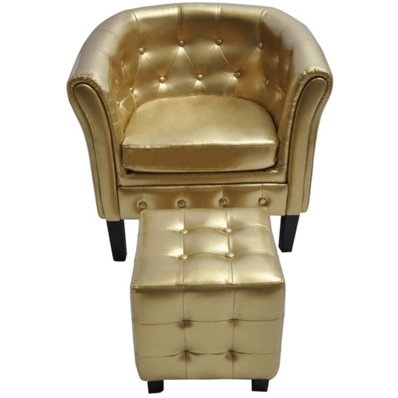 

Sillón con diseño de cubo con reposapiés cuero sintético dorado