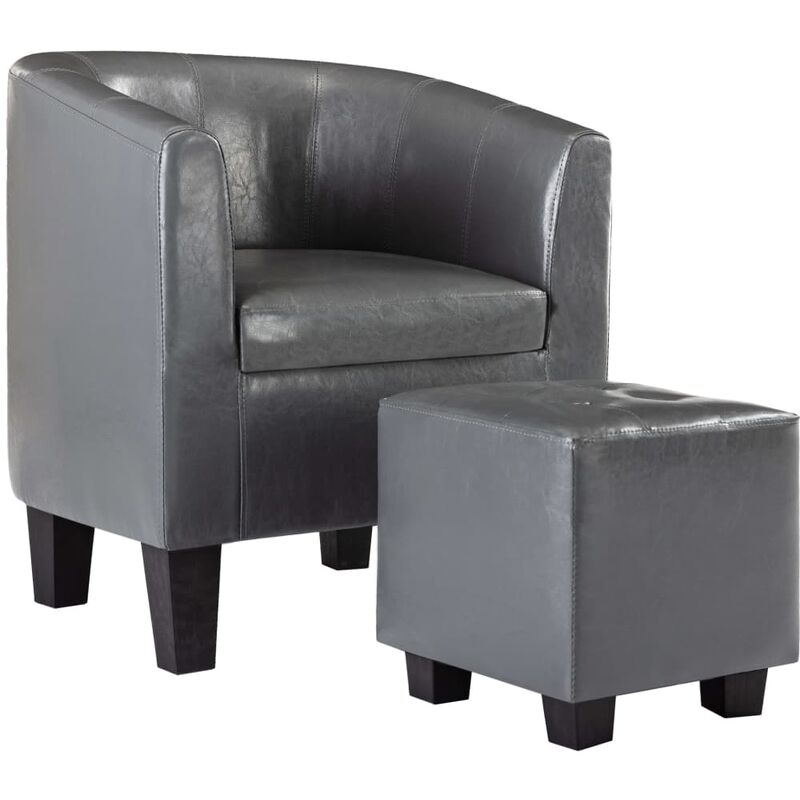 

Sillón con Diseño de Cubo con Reposapiás Cuero Sintético Gris - Gris - Vidaxl