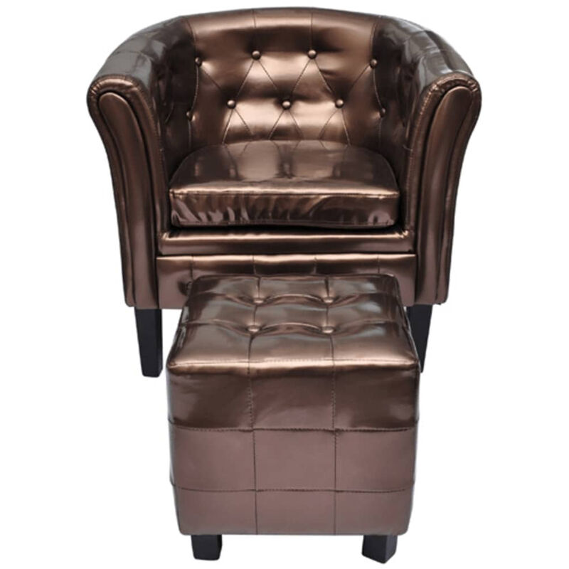 

Happyshopping - Sillon con diseno de cubo con reposapies cuero sintetico marron