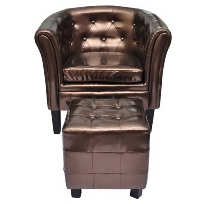 

Sillón con diseño de cubo con reposapiés cuero sintético marrón