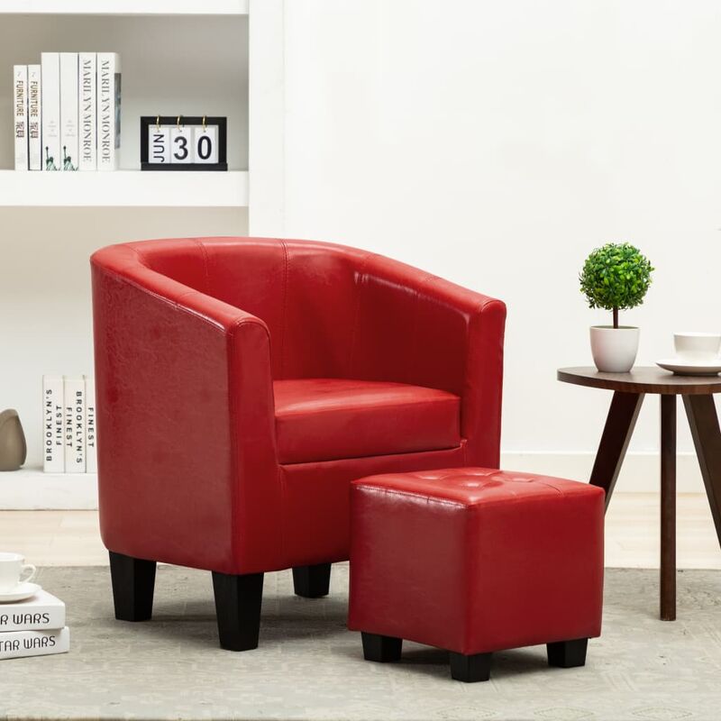 

Sillón con diseño de cubo con reposapiés cuero sintético rojo