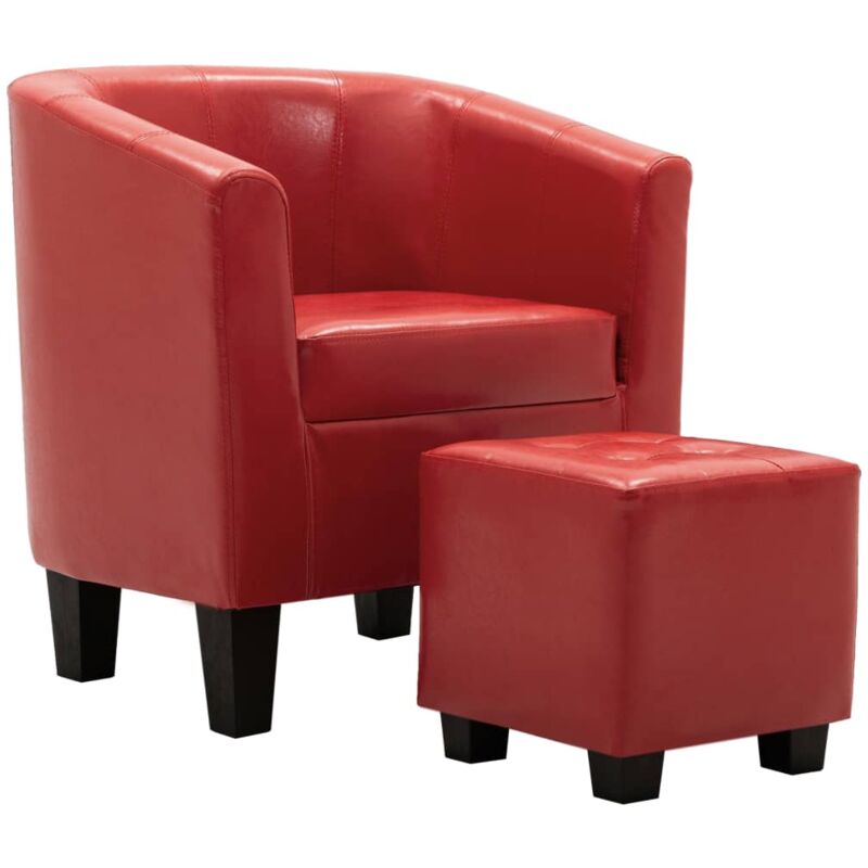 

Sillón con Diseño de Cubo y Reposapiés Cuero Sintético Rojo - Rojo - Vidaxl