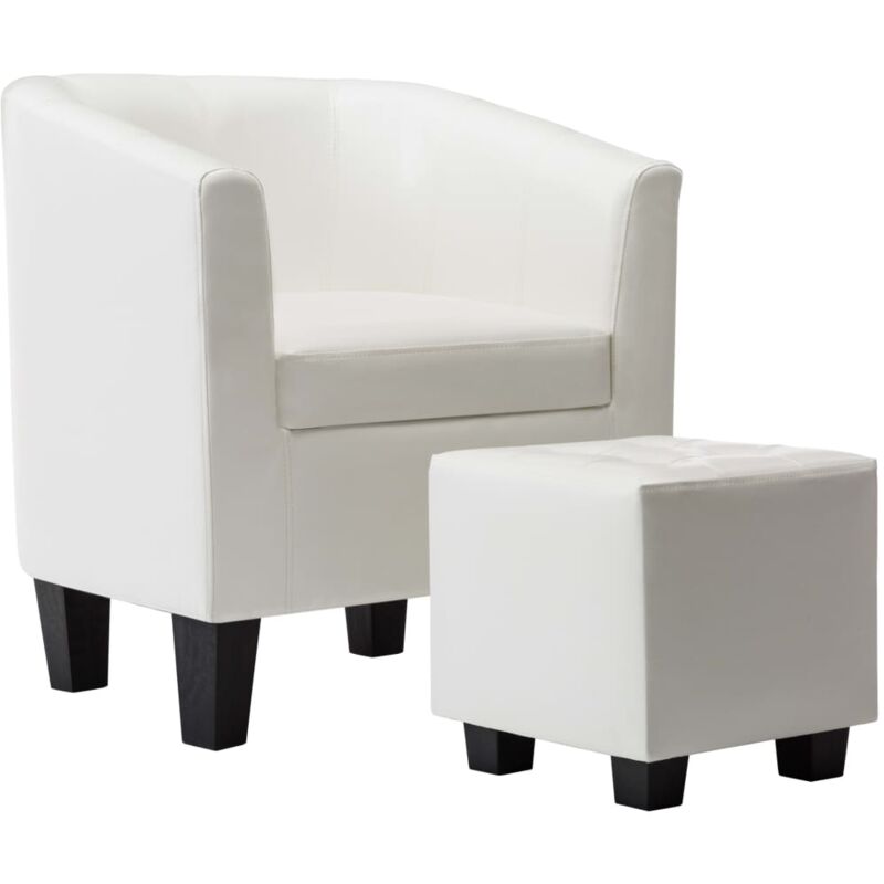 

Sillón con Diseño de Cubo y Reposapiés Cuero Sintético Blanco - Blanco - Vidaxl
