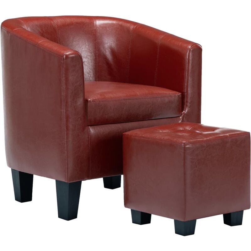 

Sillón con Diseño de Cubo y Reposapiés Cuero Sintético Vino - Rojo - Vidaxl