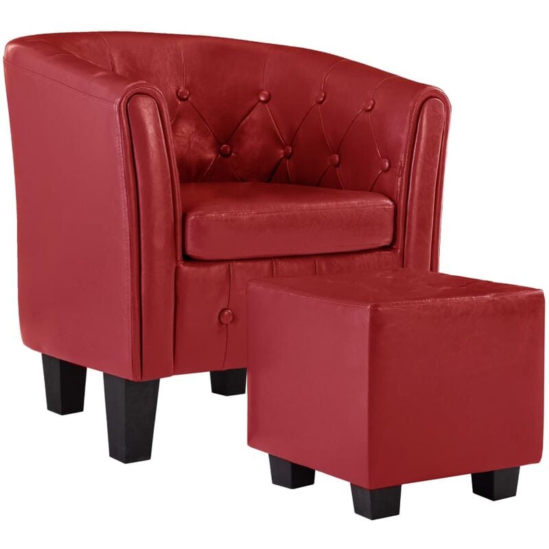 

Sillón con Diseño de Cubo Cuero Sintético Rojo con Reposapiás - Rojo - Vidaxl