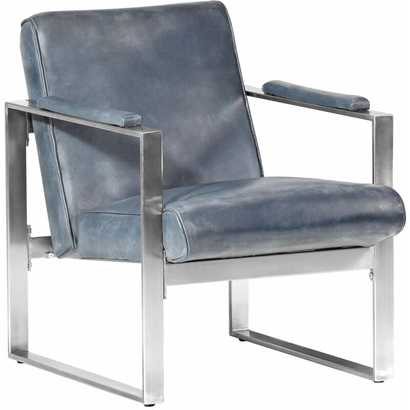

Sillón con diseño de cubo cuero auténtico gris 60x73x77 cm