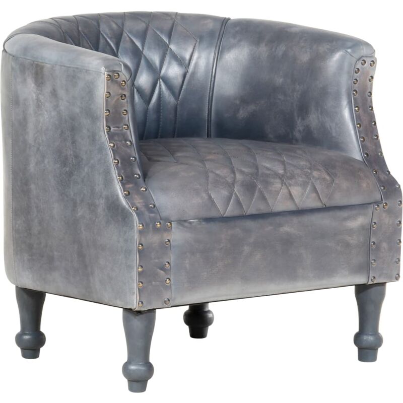 

Sillón con Diseño de Cubo Cuero Auténtico 62x58x65 cm Gris - Gris - Vidaxl