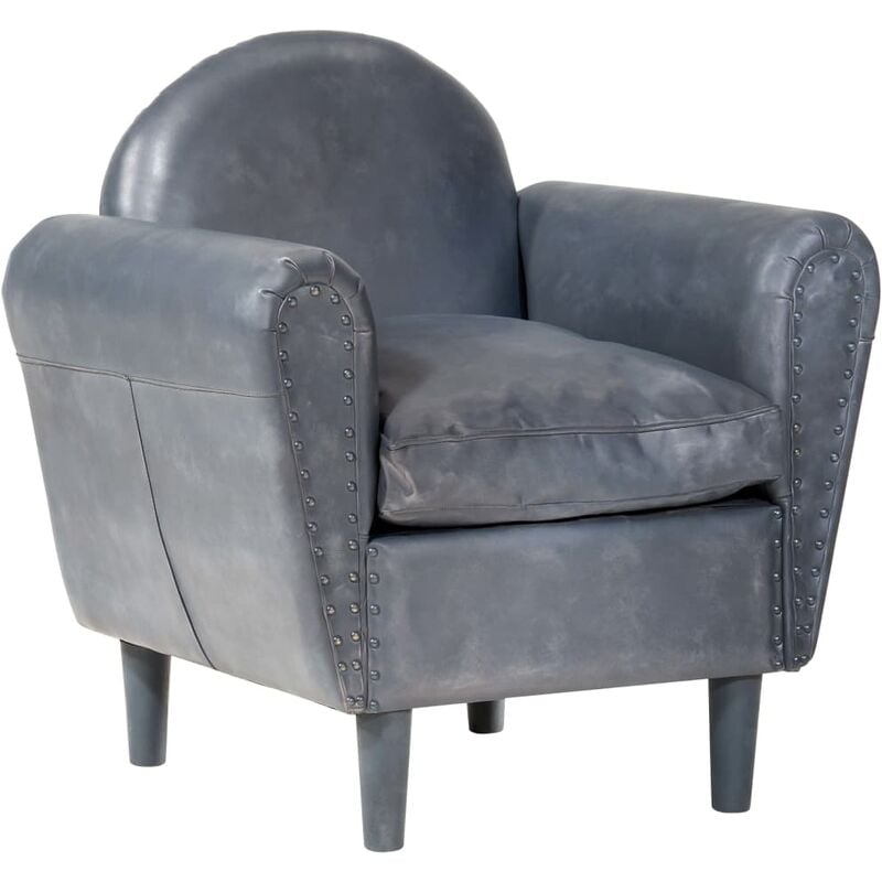 

Sillón con diseño de cubo cuero auténtico gris 77x65x79 cm