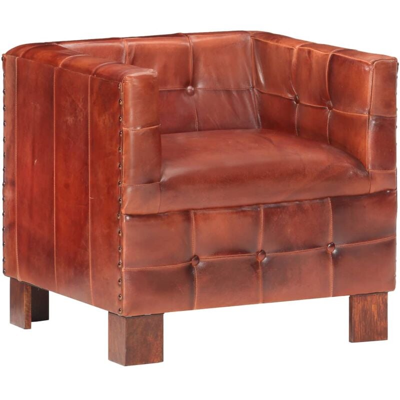 

Vidaxl - Sillón con Diseño de Cubo Cuero Auténtico Marrón Oscuro - Marrón