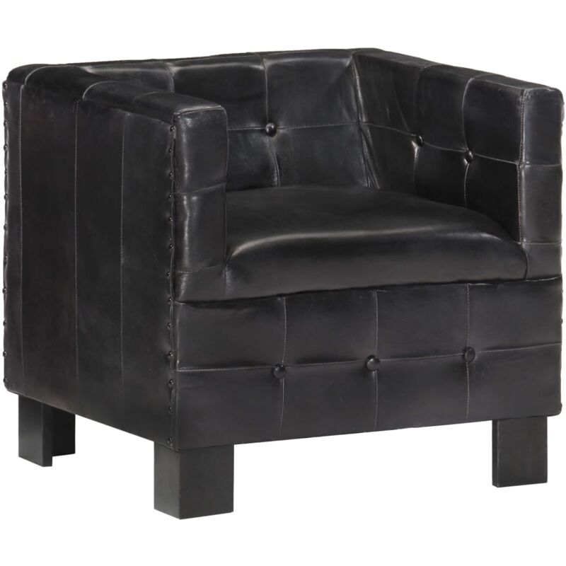 

Sillón con Diseño de Cubo Cuero Auténtico Negro - Negro - Vidaxl
