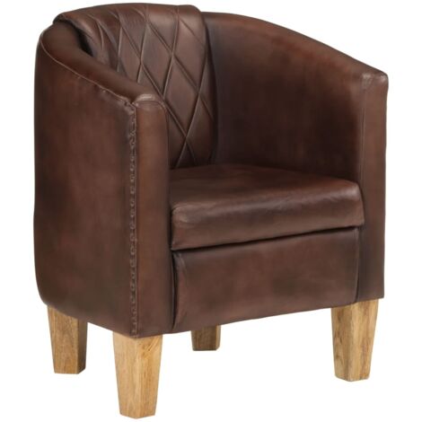 Sillón con diseño de cubo cuero auténtico marrón oscuro vidaXL