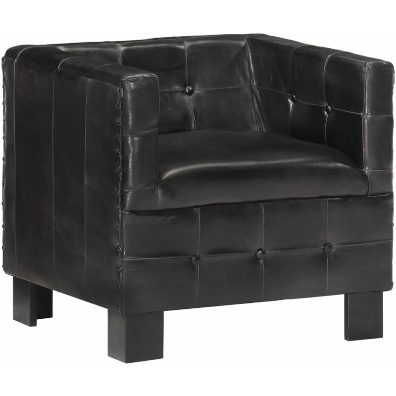 

Happyshopping - Sillon con diseno de cubo cuero autentico negro