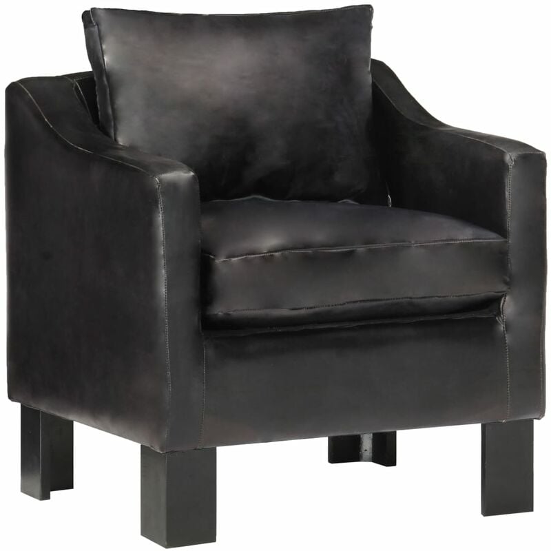 

Sillón con diseño de cubo cuero auténtico negro