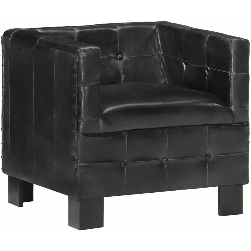 

Sillón con diseño de cubo cuero auténtico negro