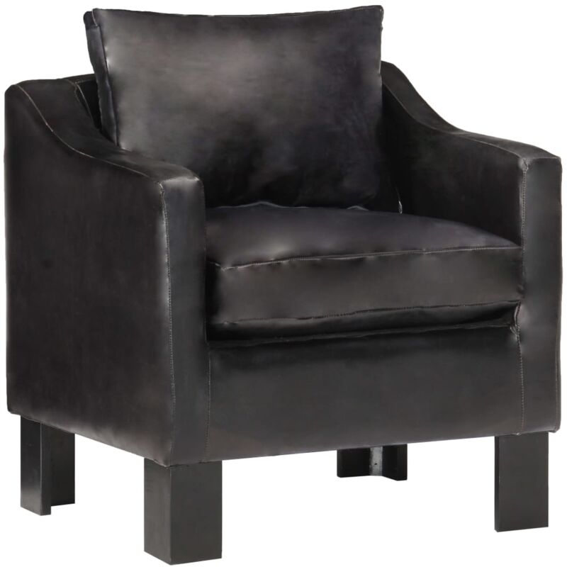 

Sillón con Diseño de Cubo Cuero Auténtico Negro - Negro - Vidaxl