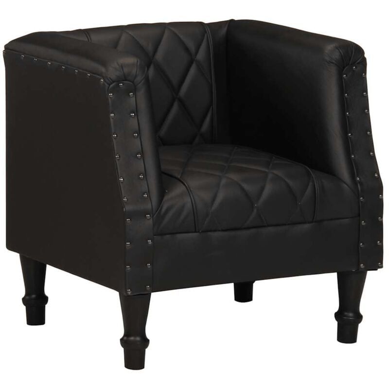 

Sillón con Diseño de Cubo Cuero de Cabra Auténtico Negro - Negro - Vidaxl
