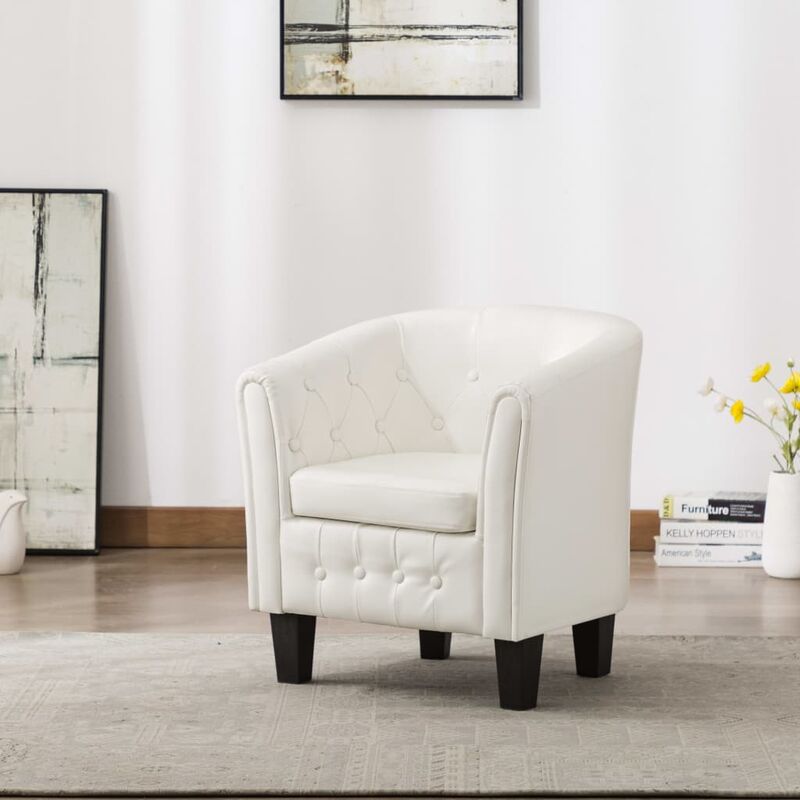 

Sillon con diseno de cubo cuero sintetico blanco