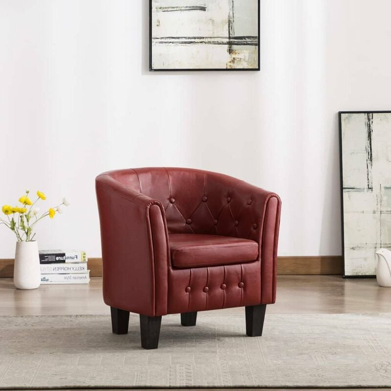 

Happyshopping - Sillon con diseno de cubo cuero sintetico color vino tinto