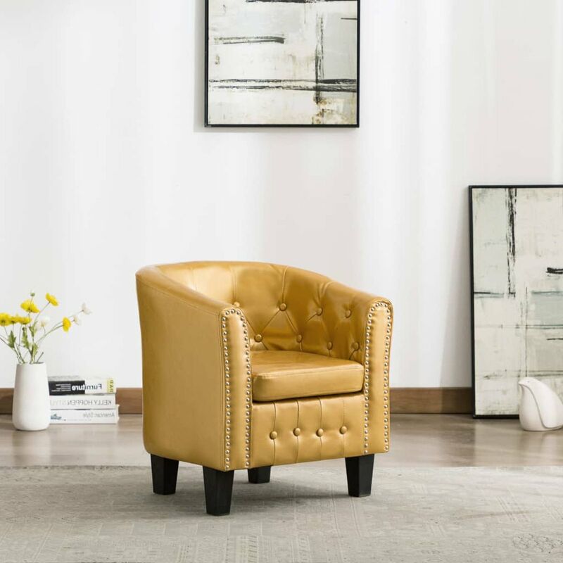

Sillon con diseno de cubo cuero sintetico dorado brillo