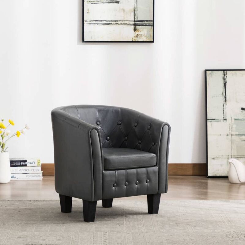

Happyshopping - Sillon con diseno de cubo cuero sintetico gris