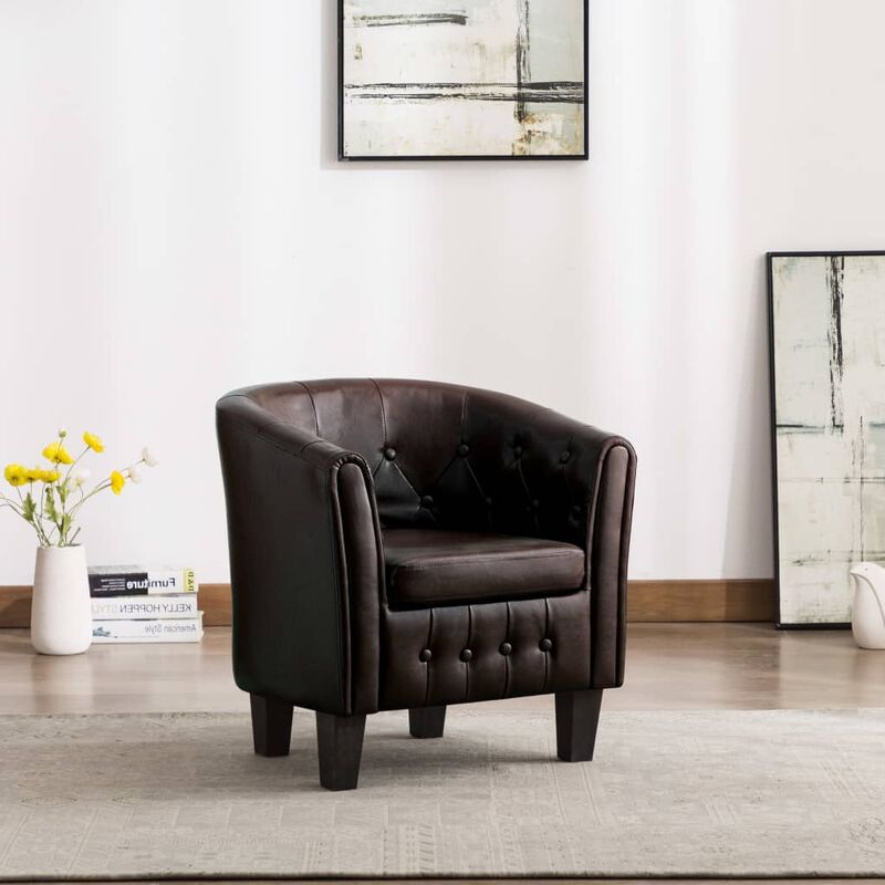 

Sillon con diseno de cubo cuero sintetico marron
