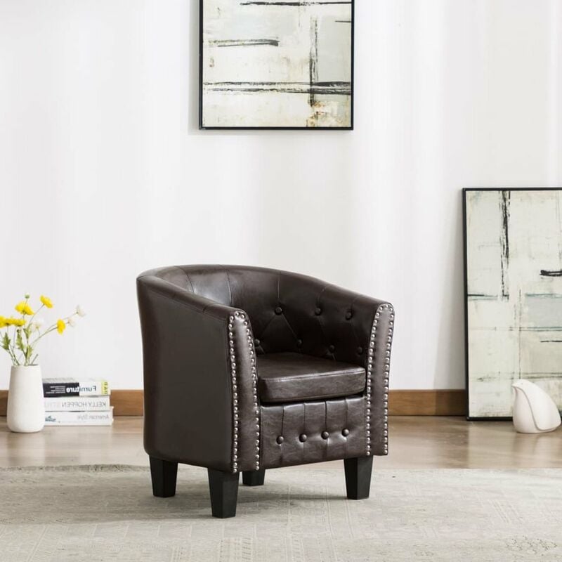 

Happyshopping - Sillon con diseno de cubo cuero sintetico marron