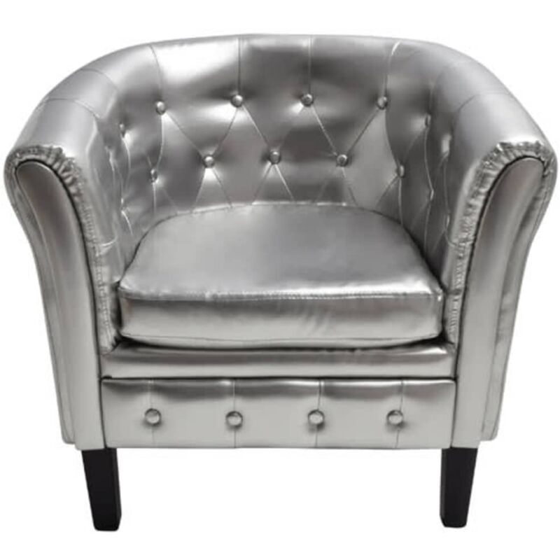 

Sillón con Diseño de Cubo Cuero Sintético Plateado - Plateado - Vidaxl