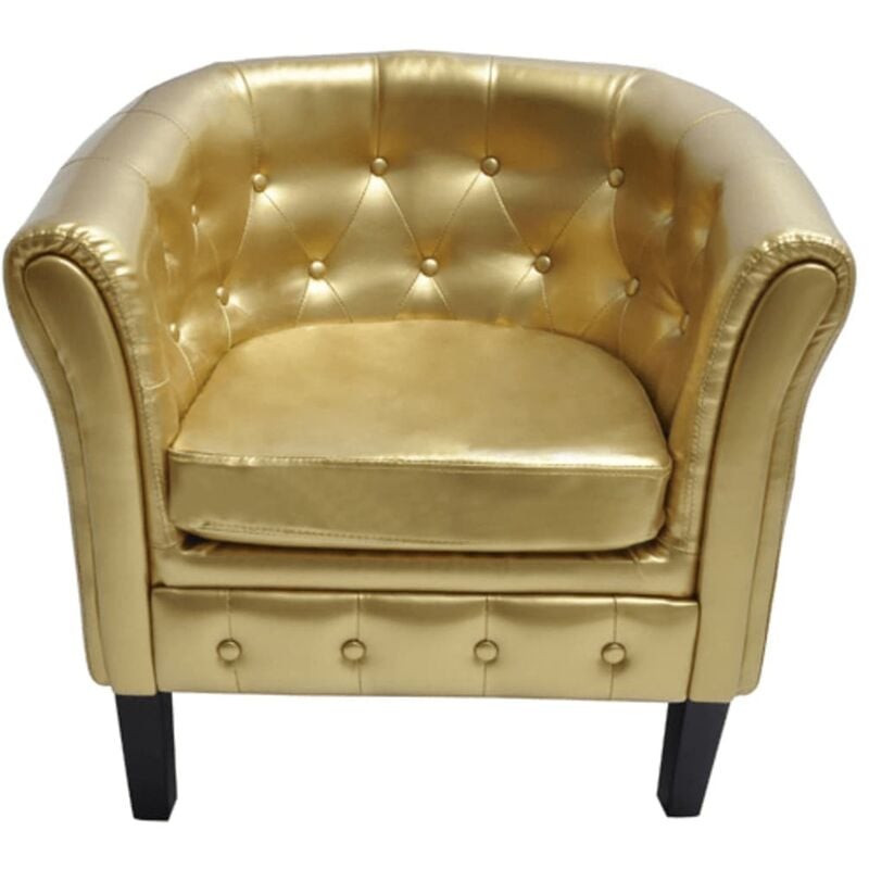 

Sillón con Diseño de Cubo Cuero Sintético Dorado - Oro - Vidaxl