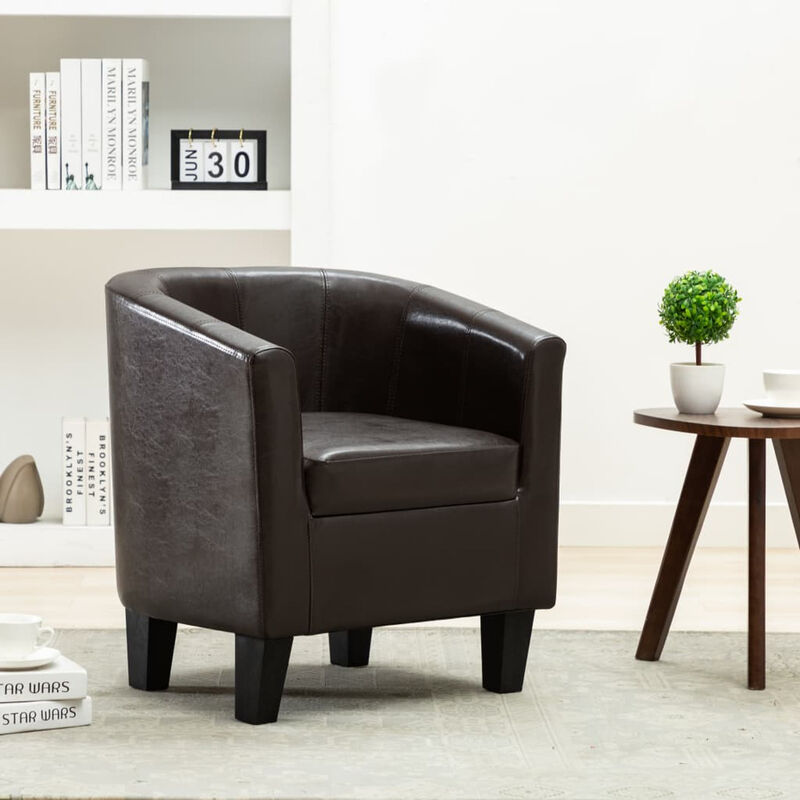 

Happyshopping - Sillon con diseno de cubo cuero sintetico marron oscuro