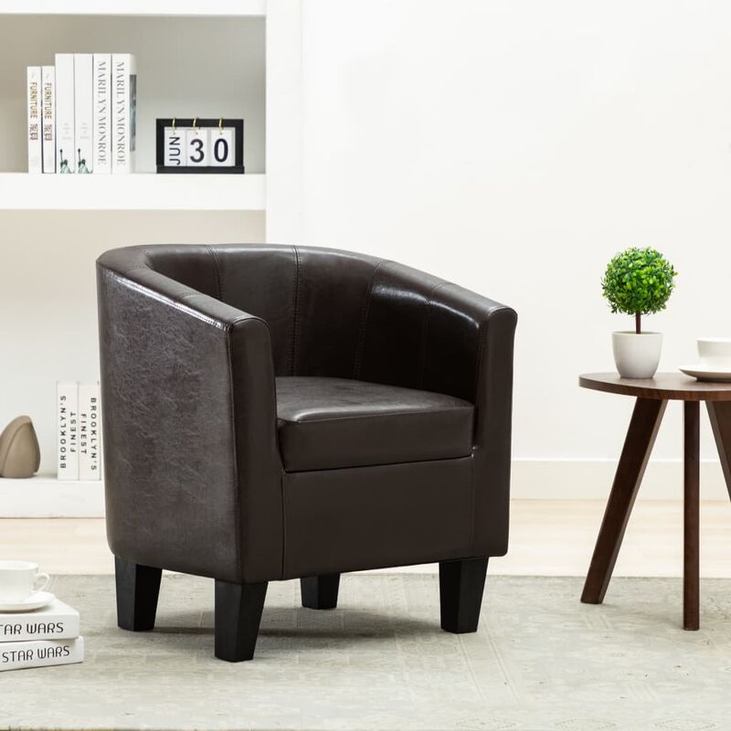 

Sillón con diseño de cubo cuero sintético marrón oscuro