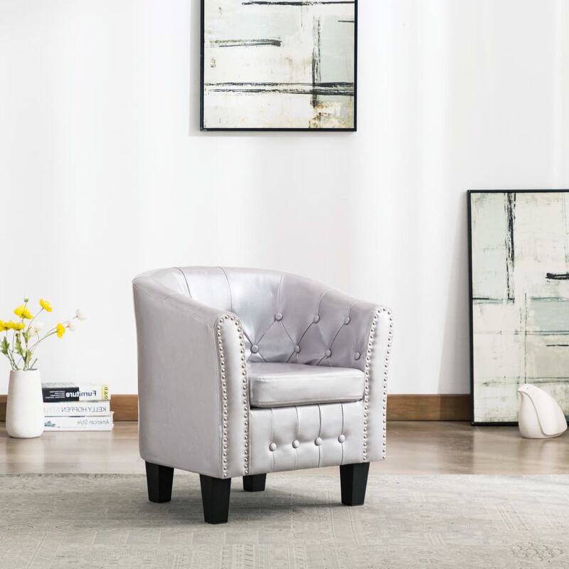 

Sillón con diseño de cubo cuero sintético plateado brillante