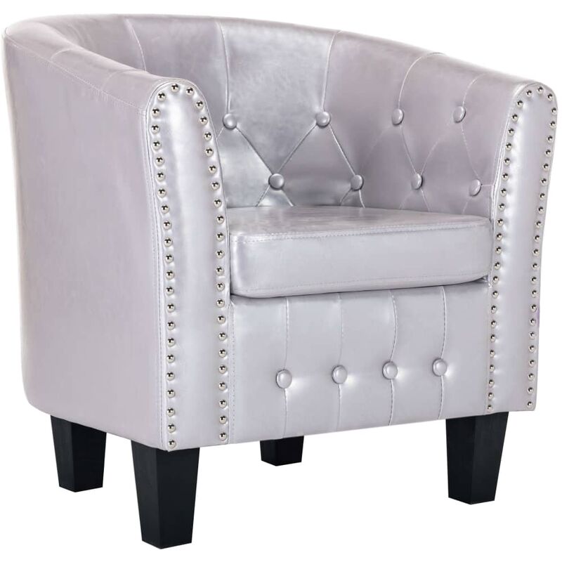 

vidaXL Sillón con Diseño de Cubo Cuero Sintético Plateado Brillante - Plateado