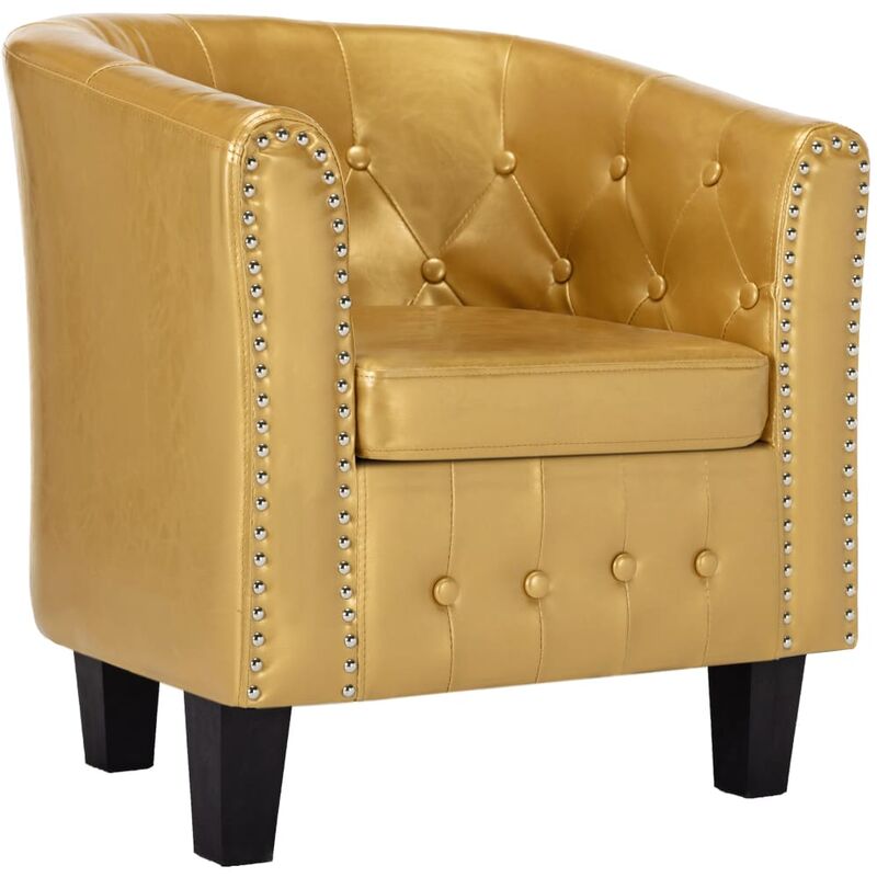 

Sillón con Diseño de Cubo Cuero Sintético Dorado Brillo - Oro - Vidaxl