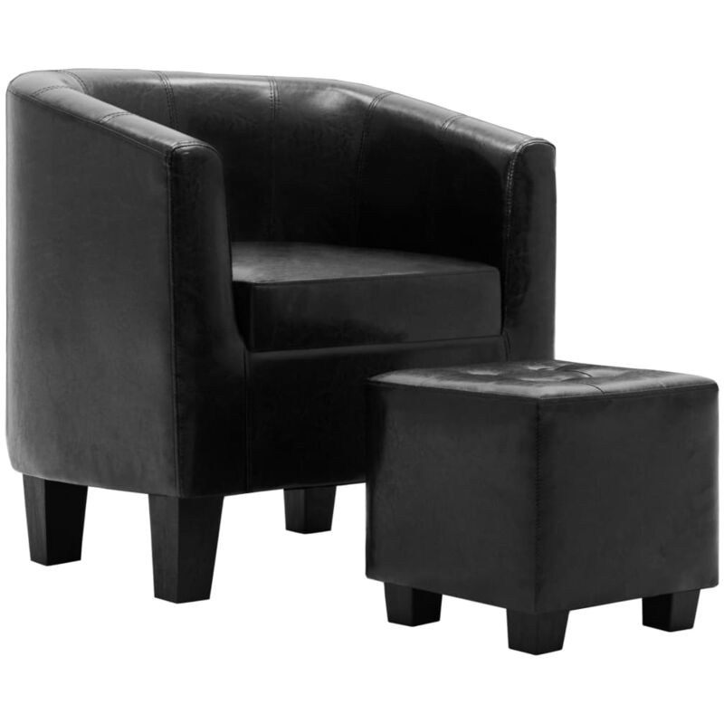 

Sillón con Diseño de Cubo Cuero Sintético Negro con Reposapiás - Negro - Vidaxl