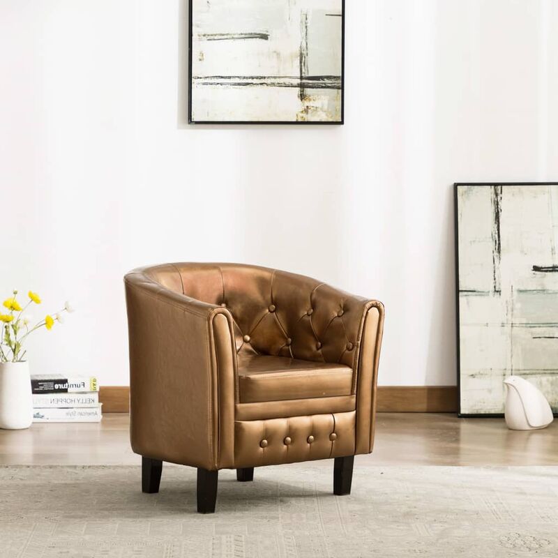 

Sillón con diseño de cubo de cuero sintético marrón
