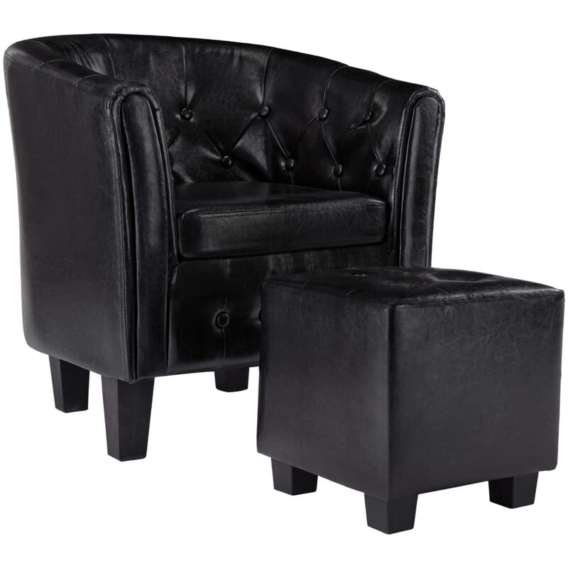 

Sillón con Diseño de Cubo con Reposapiés Cuero Sintético Negro - Negro - Vidaxl